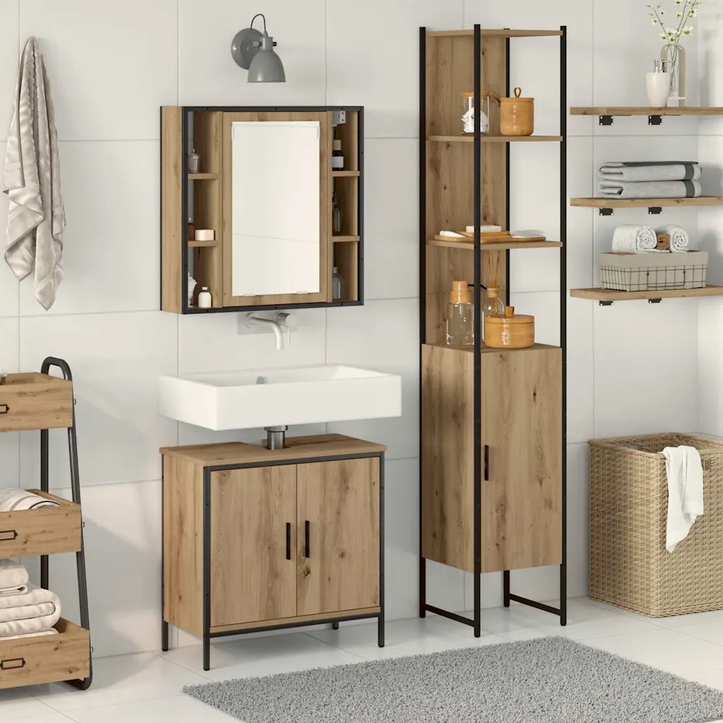 Unit¨¤ da Bagno | Armadio da bagno con lo scaffale 3 pz Marrone Legno multistrato