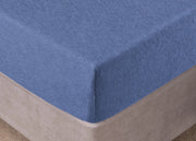 Lenzuola Sotto Con Angoli No Stiro In Tinta Unita Melange Modello Jersey - 1 Piazza - Blu