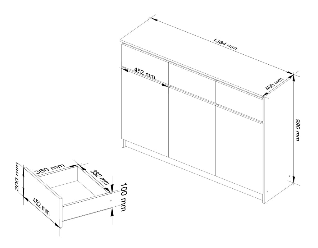 Cassettiera AKORD K140 Sonoma Quercia 138 cm 3 ante 3 cassetti inserto frontale Wengé 138x40x99 cm