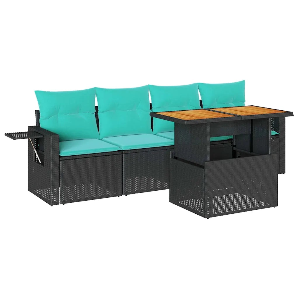 Set Divani da Giardino 5 pz con Cuscini in Polyrattan Nero 3327095