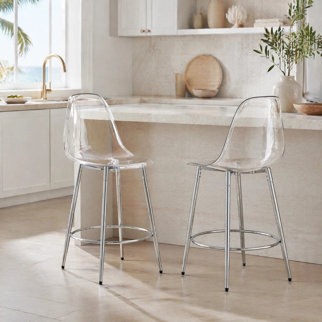 SGABELLO ALTO Set da 2 pezzi, 66 cm, trasparente, metallo e plastica