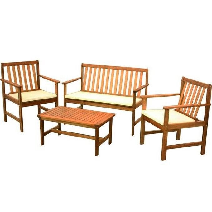 VUEMME 9692130 Vigor Set Arredo Giardino 4 Pezzi in Legno Naturale con Cuscini colore Bianco