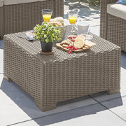 Tavolino da esterno Parksville, Tavolo basso da giardino, Mobiletto outdoor multiuso, Mensola multifunzione, 68x68 h35 cm, Tortora