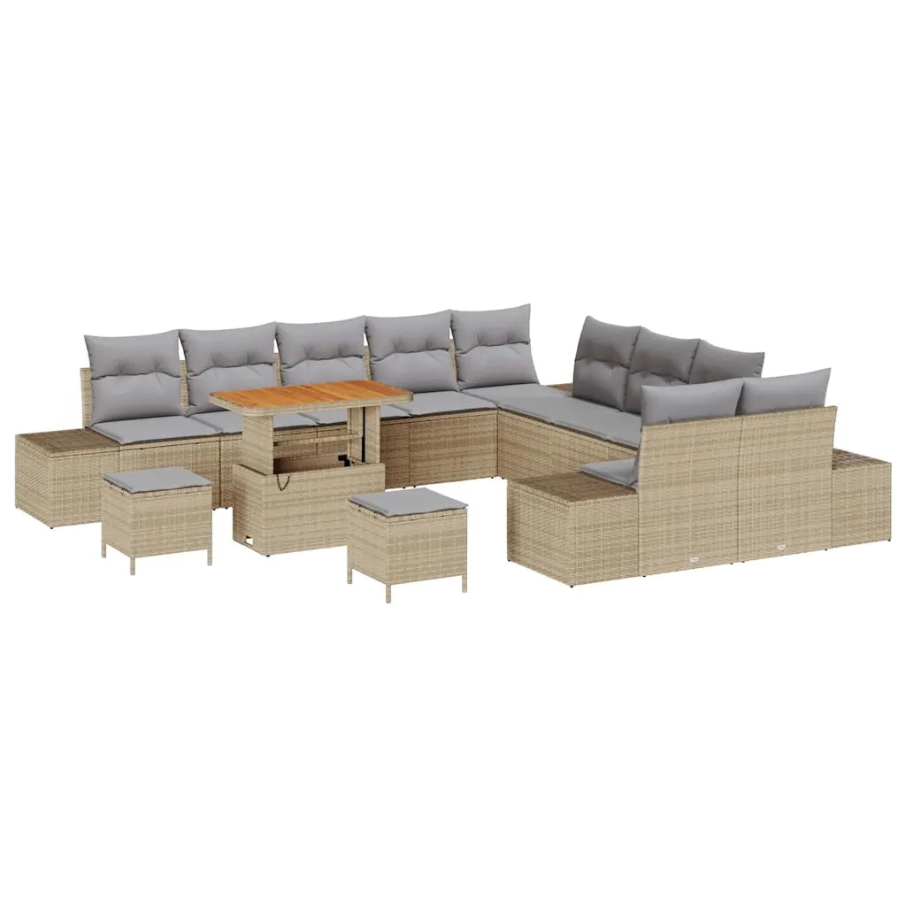 Set Divano da Giardino con cuscino 13 pcs Beige Poly Rattan