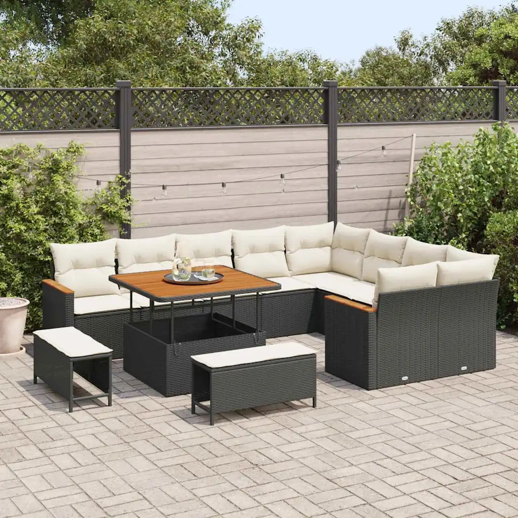 Set Divano da Giardino 12 pcs Nero Rattan in Polipropilene