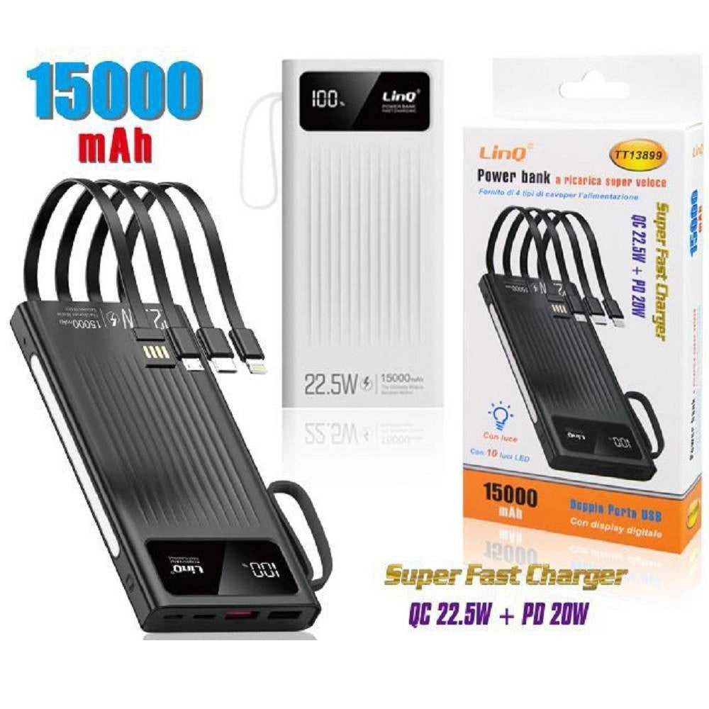 Trade Shop - Powerbank Batteria Portatile 15000mah Ricarica Super Veloce Qc22.5w+pd20w Tt13899 -