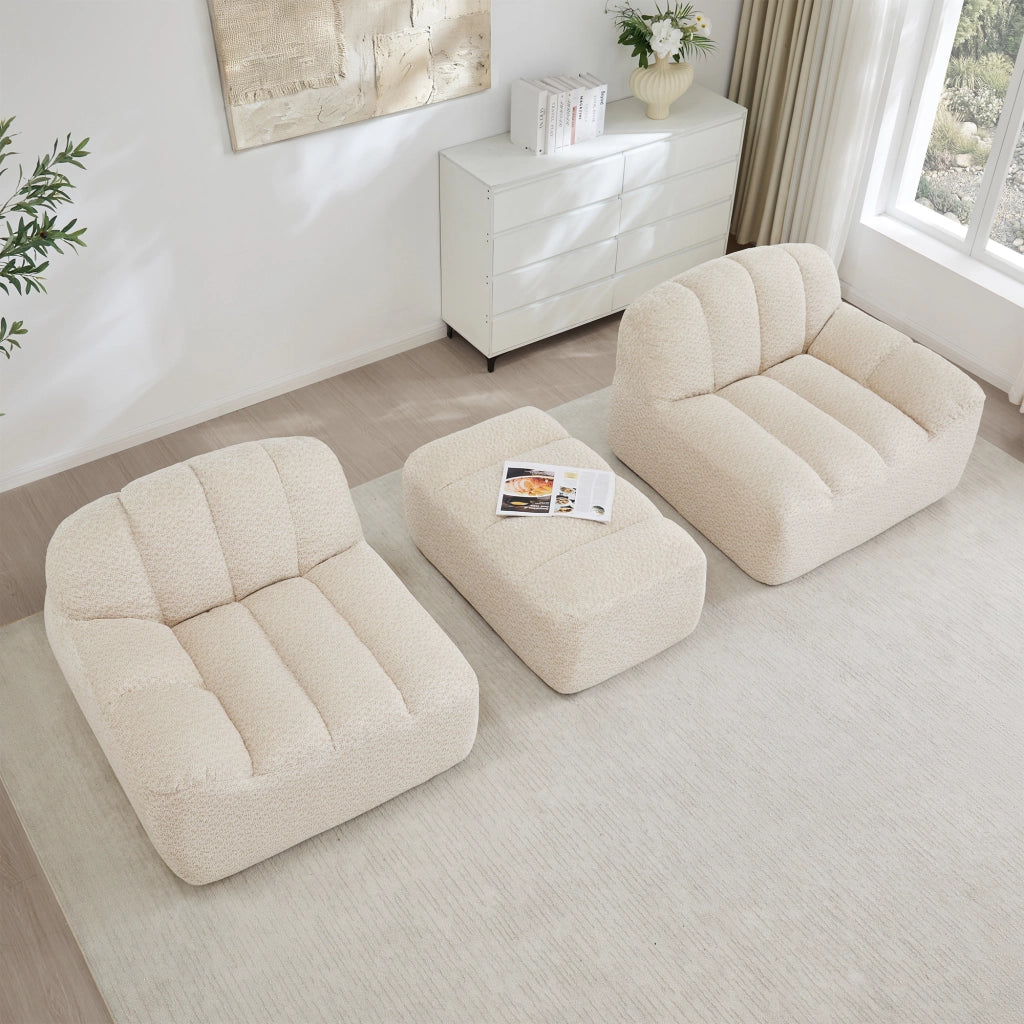 Divano Angolare Modulare 2 Posti con Poggiapiedi ¨C MINIMAL ¨C Tessuto Beige, Senza Montaggio