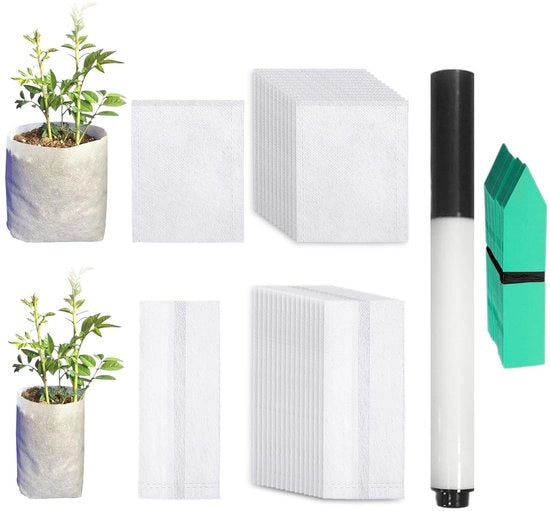 Set di sementi 200 pezzi - Sacchi per semina in tessuto - Tavoli per piante 100 pezzi - Penna per segnare - Adatto per verdure/fiori - Materialespiegante - Sacchi per zappatura