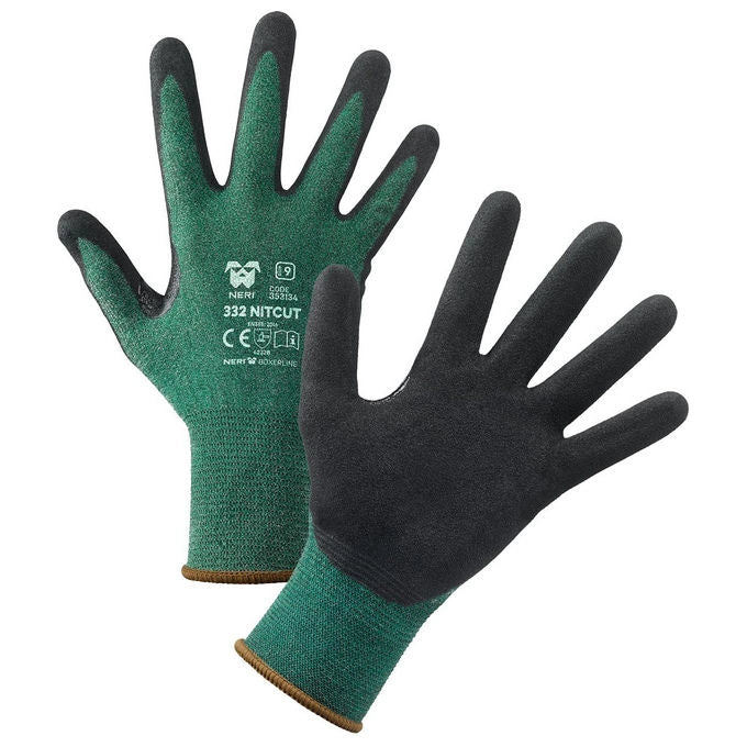 Neri guanti antitaglio 332 Nitcut taglia 10, nitrile microporoso, HDPE, grip asciutto e umido, confezione 12 paia