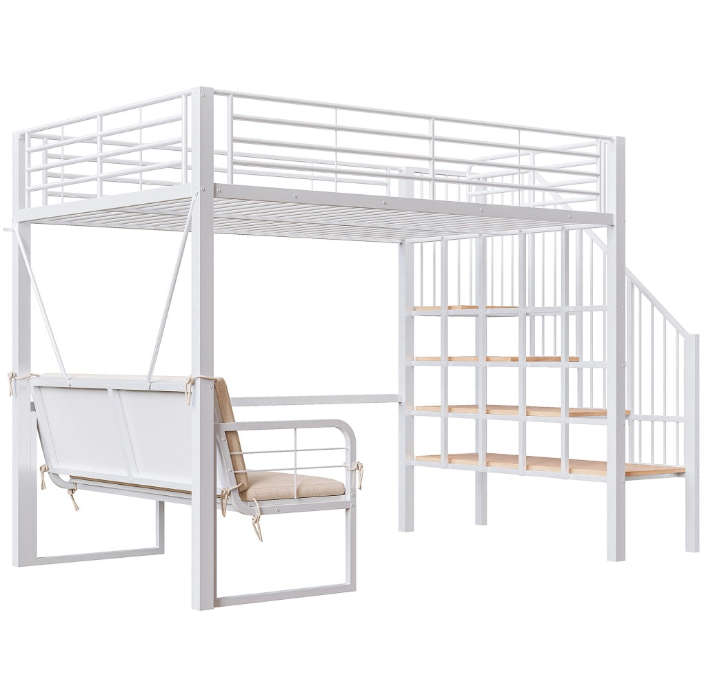 Letto a castello 140x200 cm con scala contenitore e divano sfoderabile