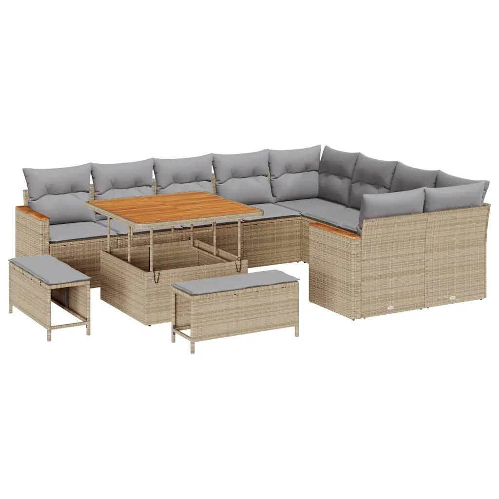Set Divano da Giardino 12 pcs Beige Rattan in Polipropilene