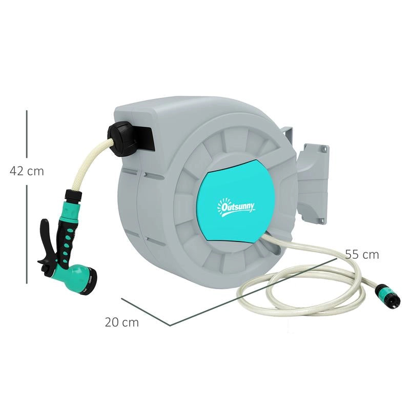 AVVOLGITUBO AUTOMATICO A PARETE E PORTATILE LUNGHEZZA 25+2 MT SISTEMA DI BLOCCO E 7 GETTI GRIGIO
