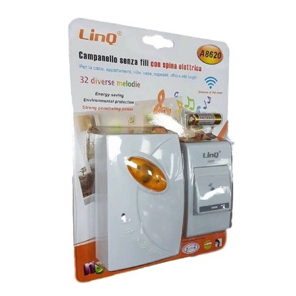 Trade Shop - Campanello Wireless Spina Elettrica Senza Fili 32 Melodie A8620 Distanza 100 Mt -