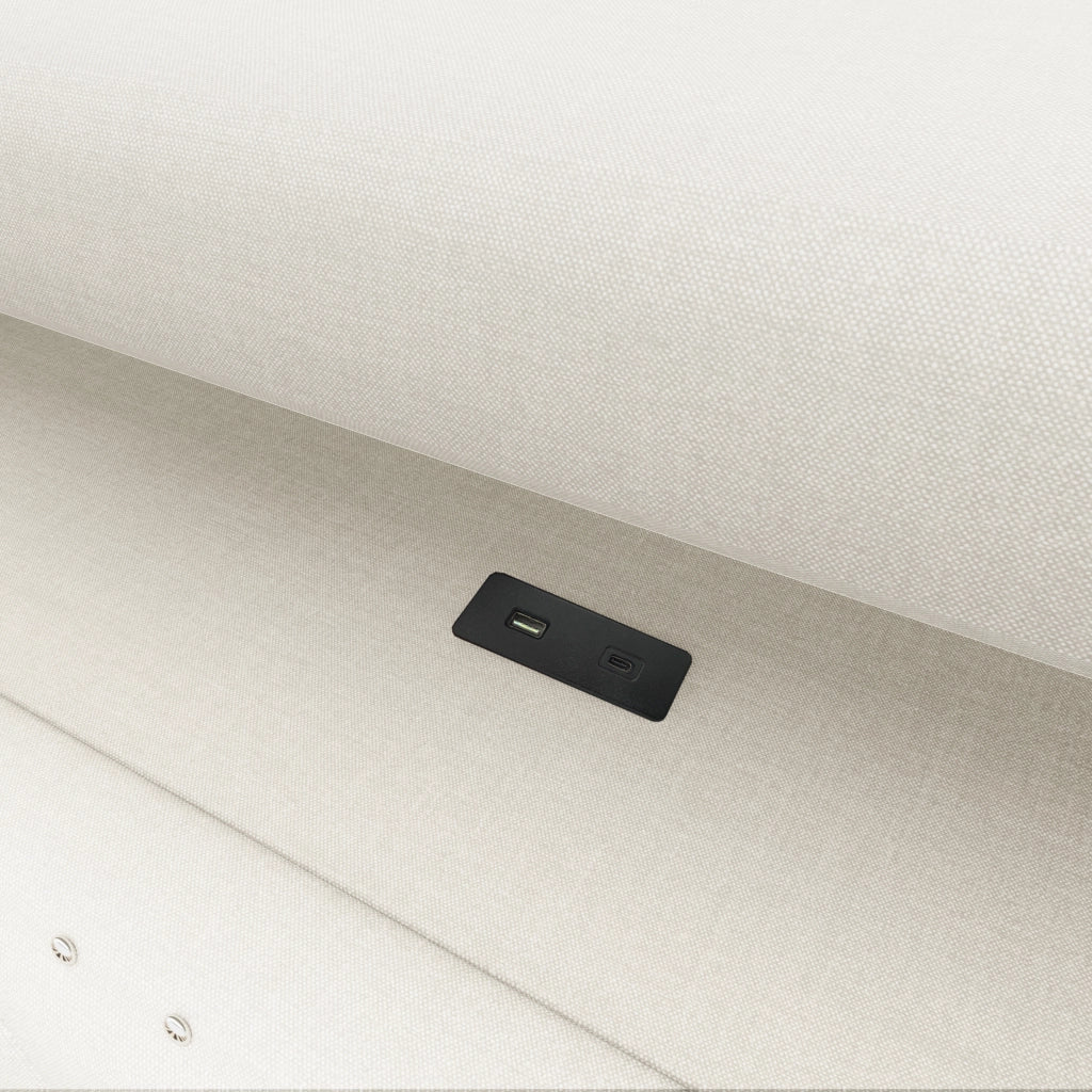LETTO 90x200 cm con LED e contenitore idraulico, lino beige, USB e Tipo C