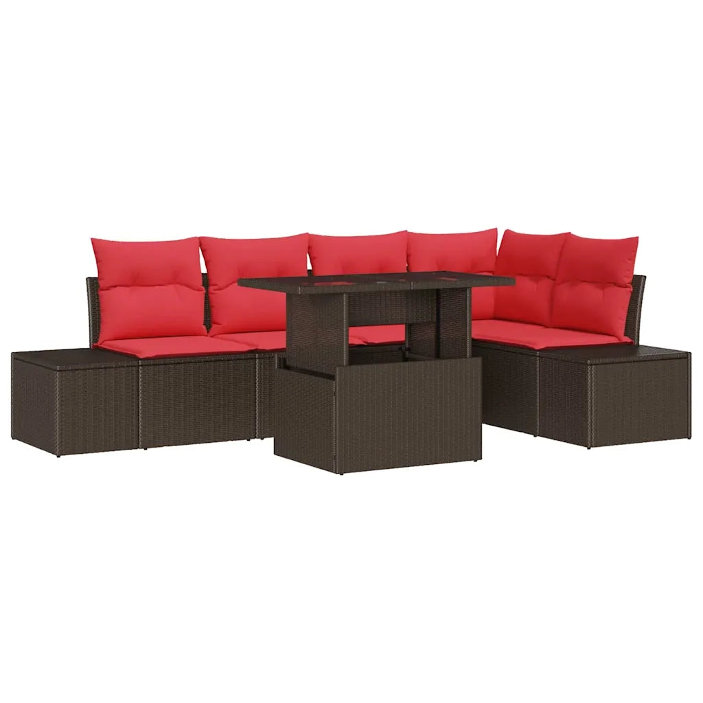 Set Divano da Giardino con cuscino 6 pcs Marrone e rosso 3349190