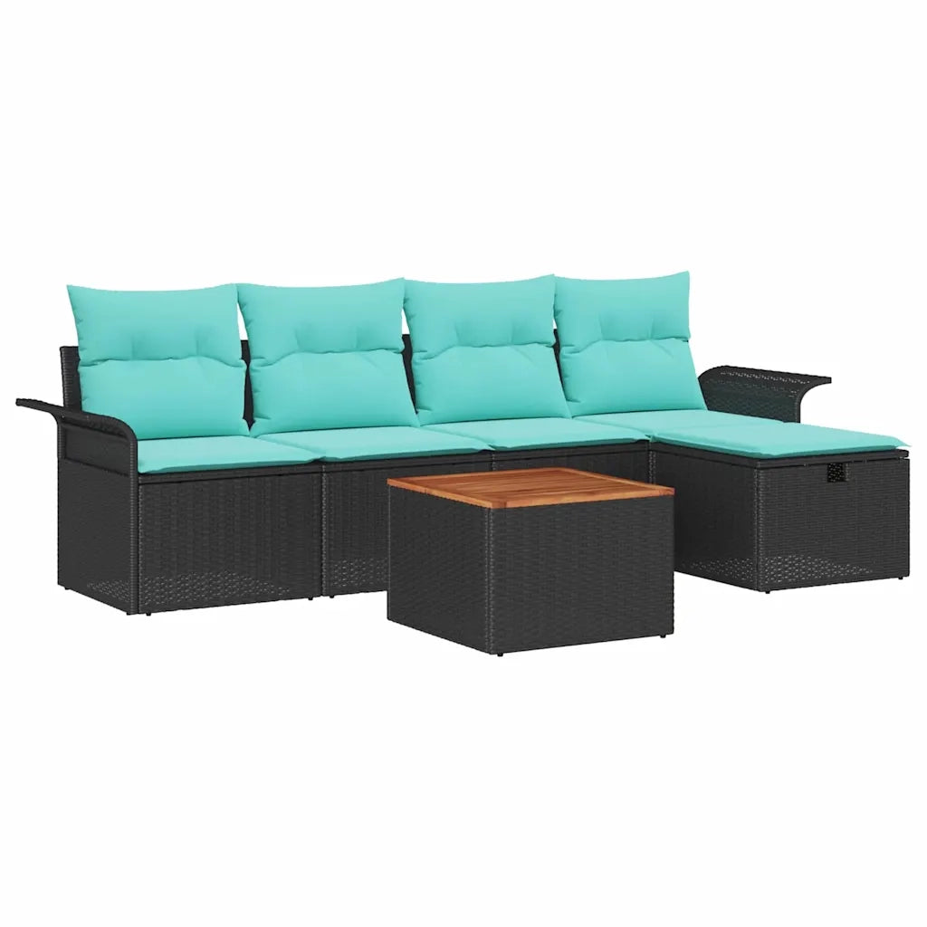 Set Divano da Giardino con cuscino 6 pcs Nero Poly Rattan 3360784