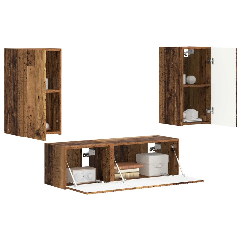 Set di Mobiletto da TV a Parete 4 pcs Legno vecchio