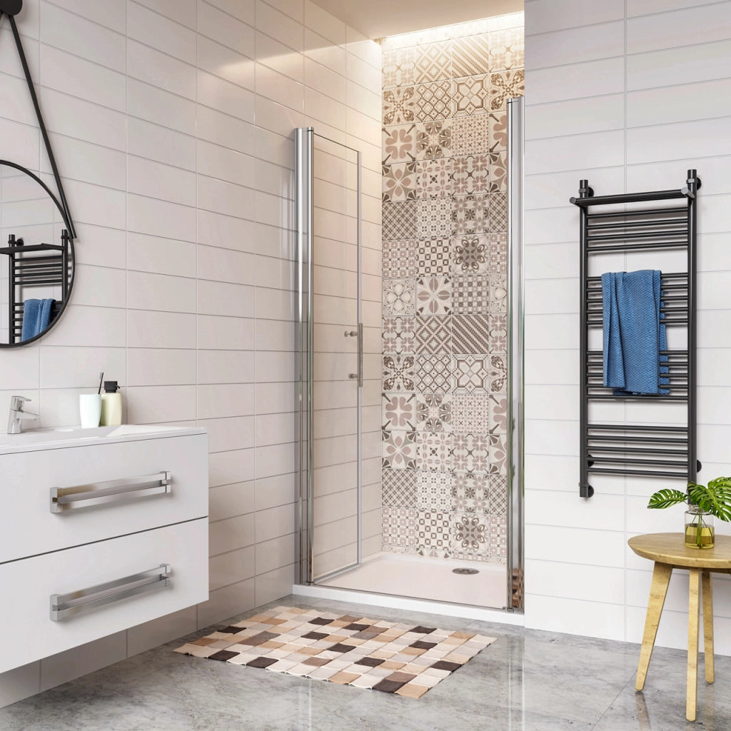 90x195cm Porta Doccia Per Nicchia Doppie Ante Battenti Saloon In Vetro 6mm Temperato Trasparente Anticalcare