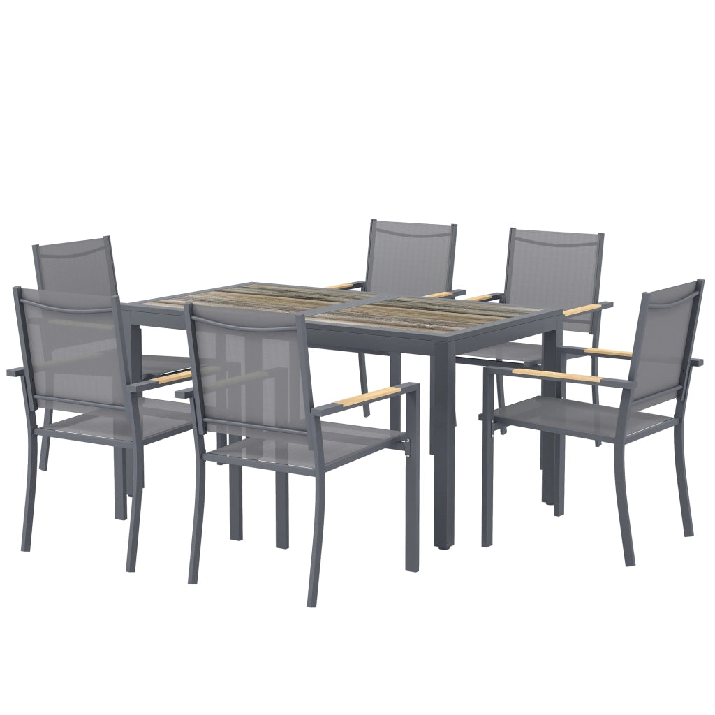 Set Giardino 7 Pezzi Tavolo Legno Effetto 6 Sedie Pieghevoli ¨C zephmum ¨C 140x80x72 Grigio