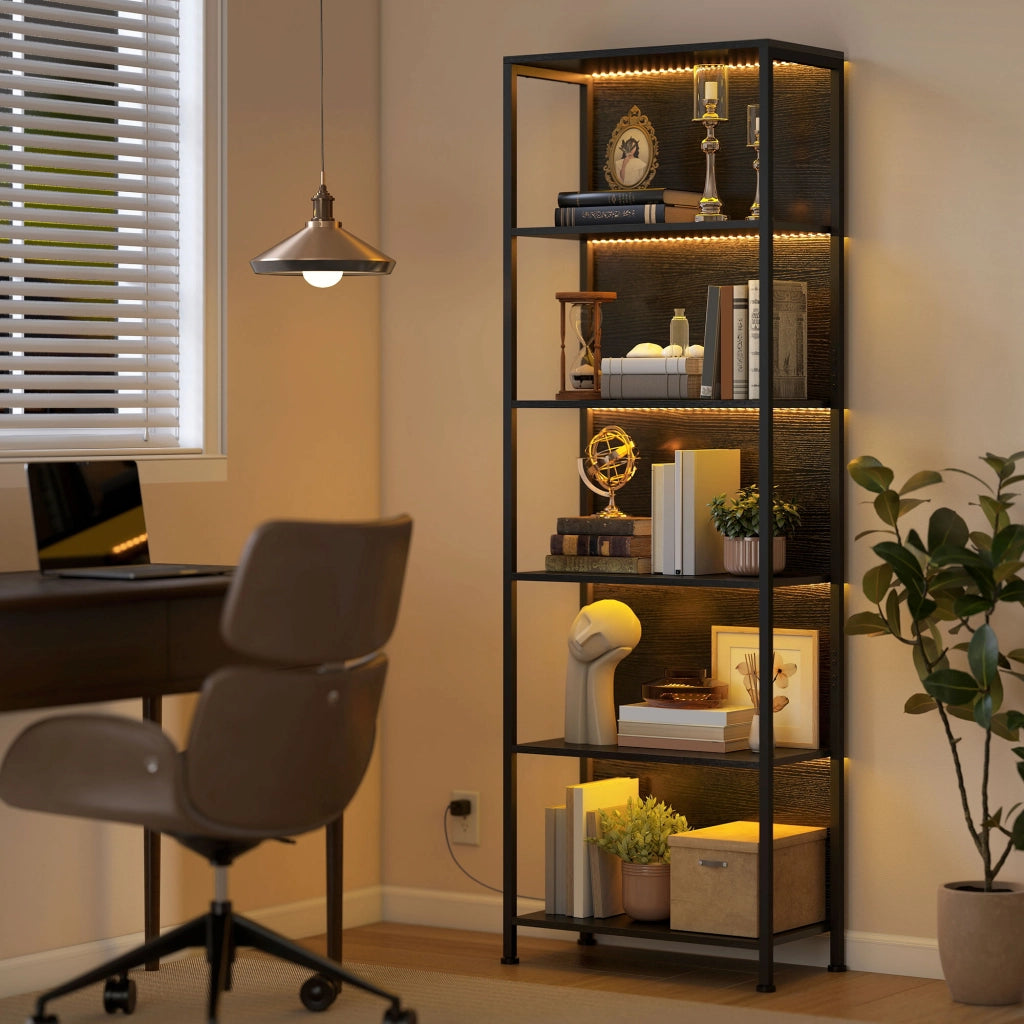 Libreria con illuminazione LED 5 livelli scaffale ¨C zephmum ¨C 60x30x179 nero