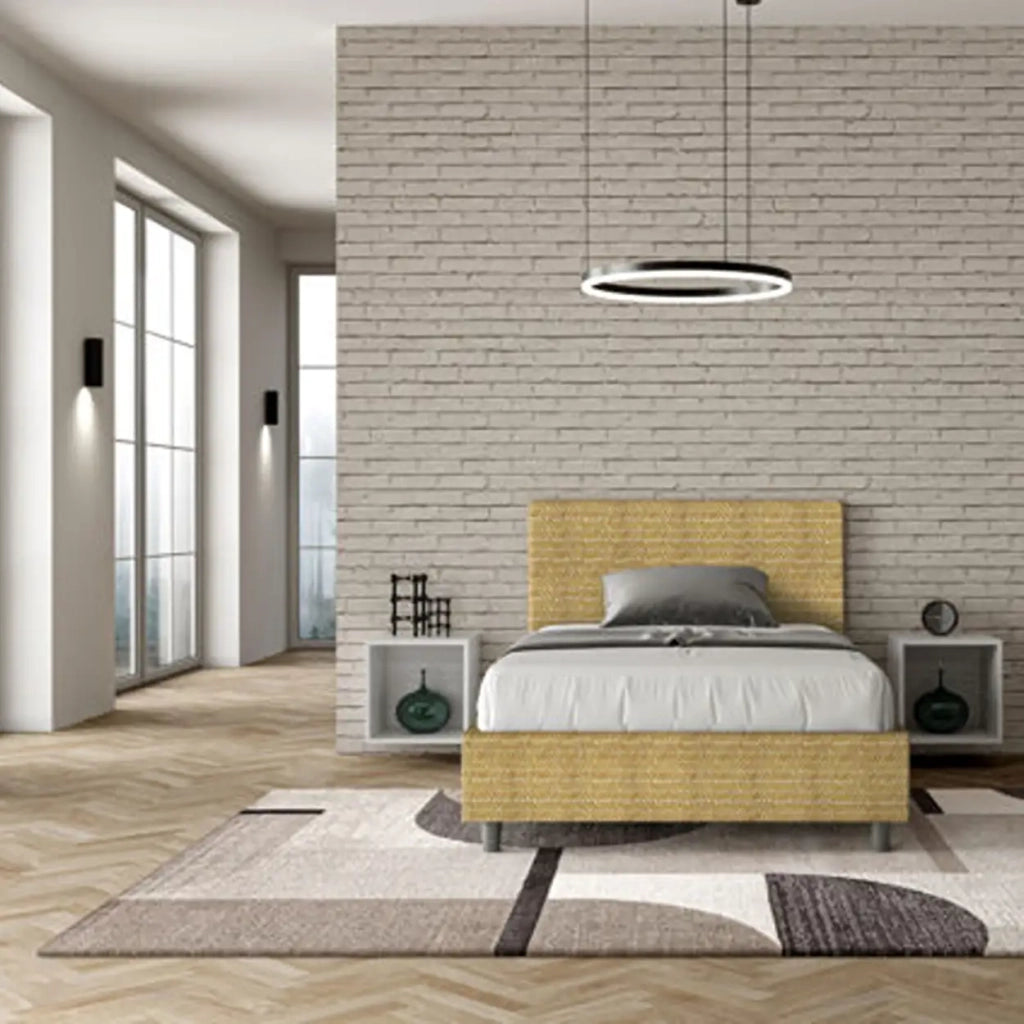Letto una piazza e mezza contenitore imbottito 120x210 tessuto Aragona 3 giallo Adele
