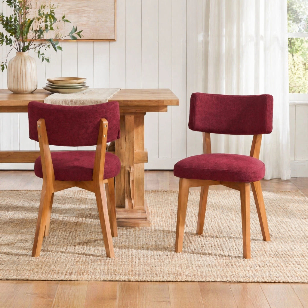 Sedia da pranzo Set di 2 con Schienale Ergonomico e Seduta Imbottita in Legno Rosso Vino 54.5 × 47 × 77 cm