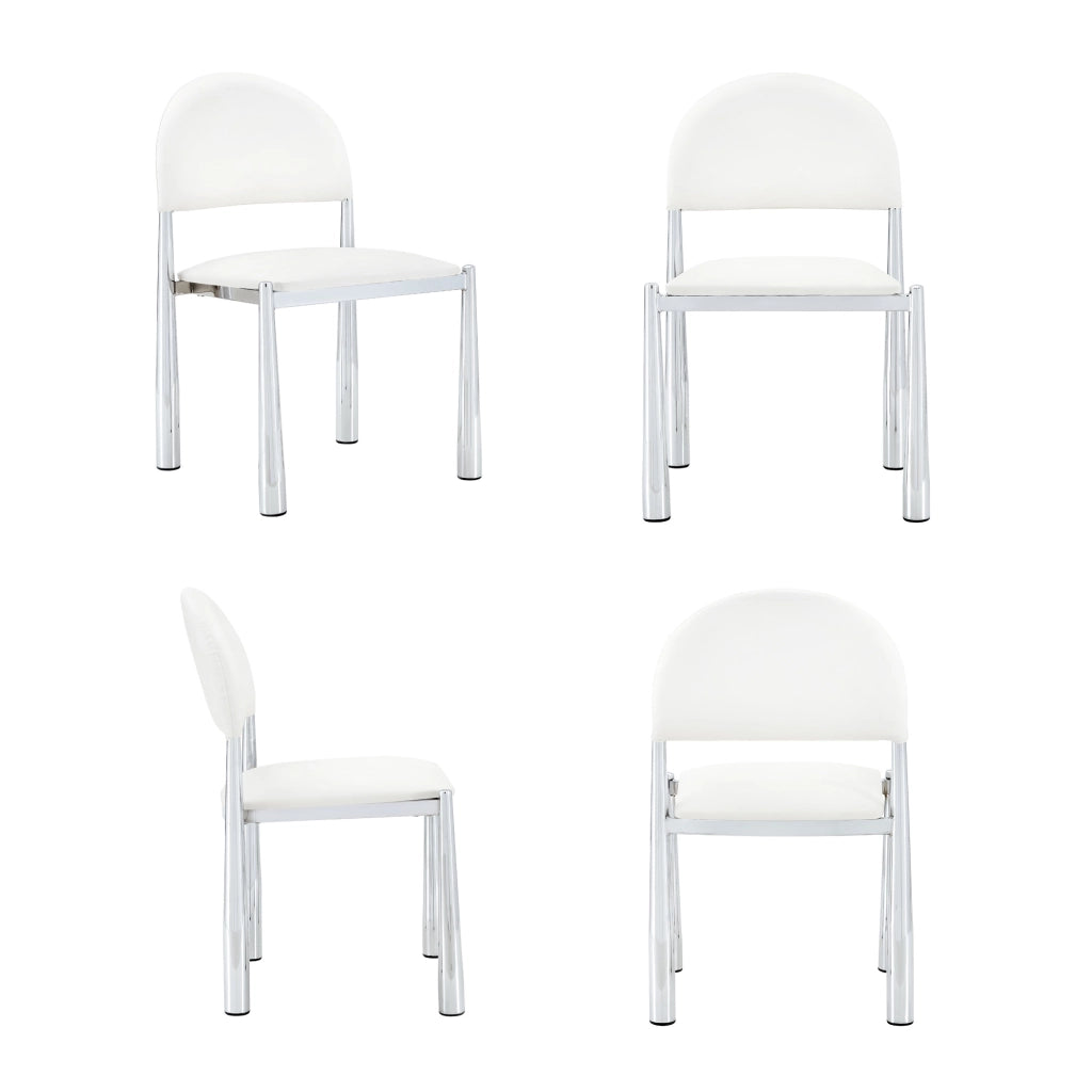 2 Sedie da Pranzo Moderne in PU Bianco, Sedie Imbottite con Schienale Semirotondo e Gambe in Metallo