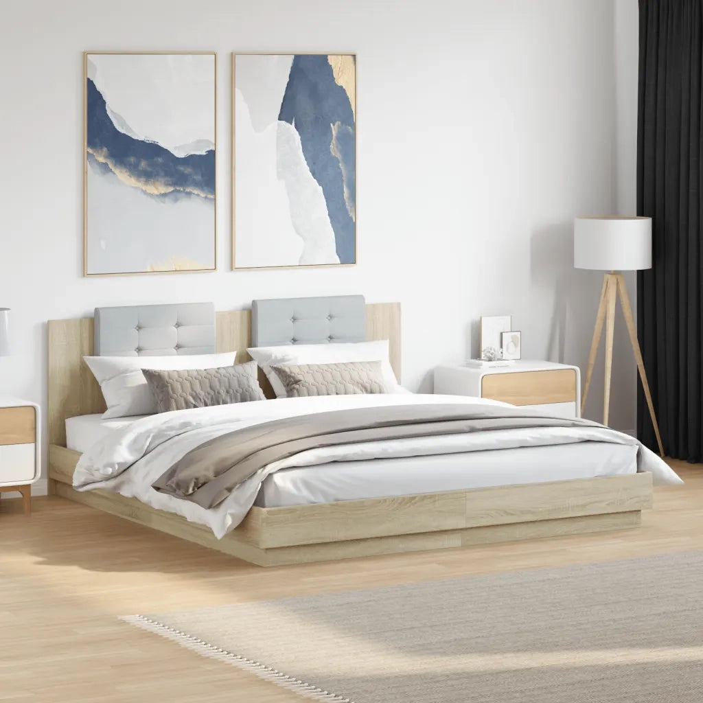 Giroletto con Testiera e LED-Struttura Letto con testiera Rovere Sonoma 160x200 cm 661364