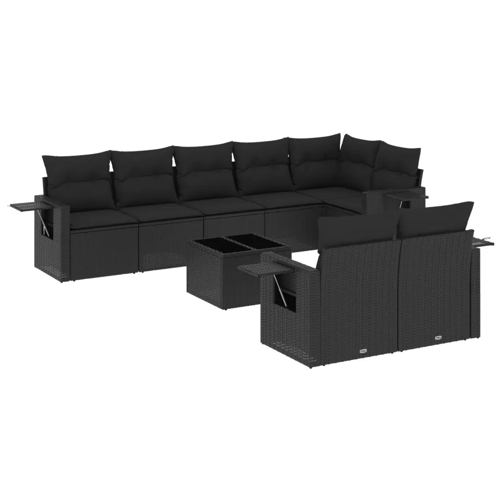 Set Divani da Giardino 9 pz con Cuscini Nero in Polyrattan