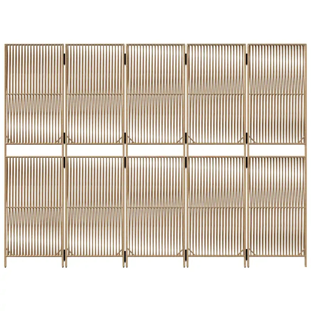 Divisorio per Ambienti | Divider per stanze | Paravento a 5 Pannelli Beige in Polyrattan