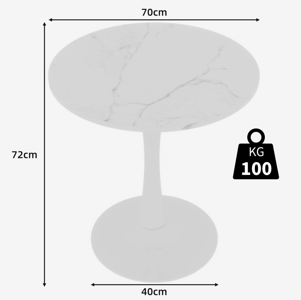 Tavolino rotondo moderno in marmo artificiale bianco