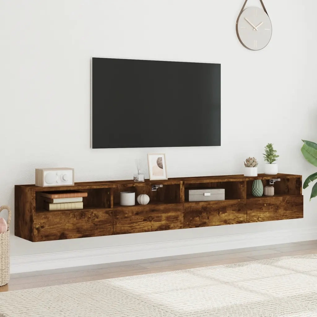 Mobili TV Parete 2 pz-Credenza per TV Rovere Fumo 100x30x30 cm Legno Multistrato