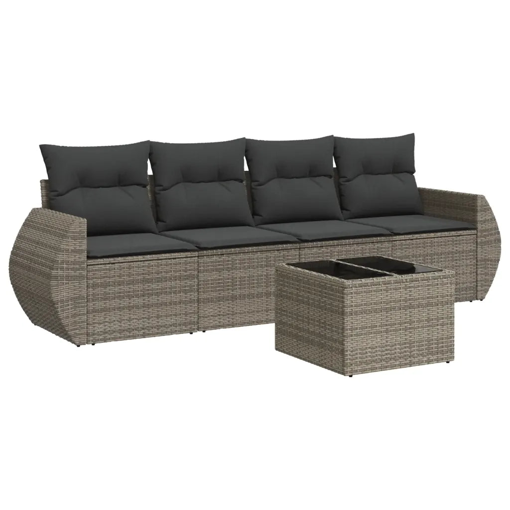 Set Divano da Giardino 5 pz con Cuscini Grigio in Polyrattan 3253427