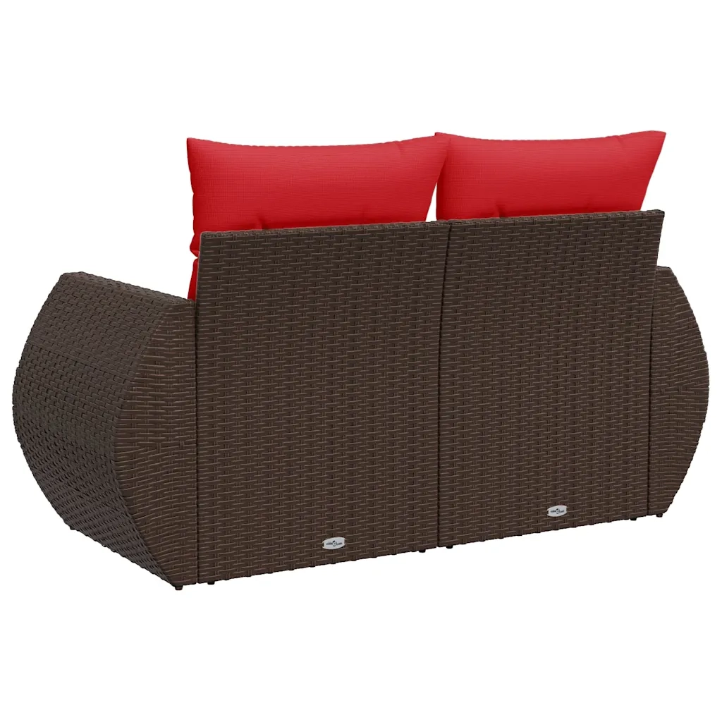 Divano da giardino con cuscini a 2 posti marrone in polyrattan 366236