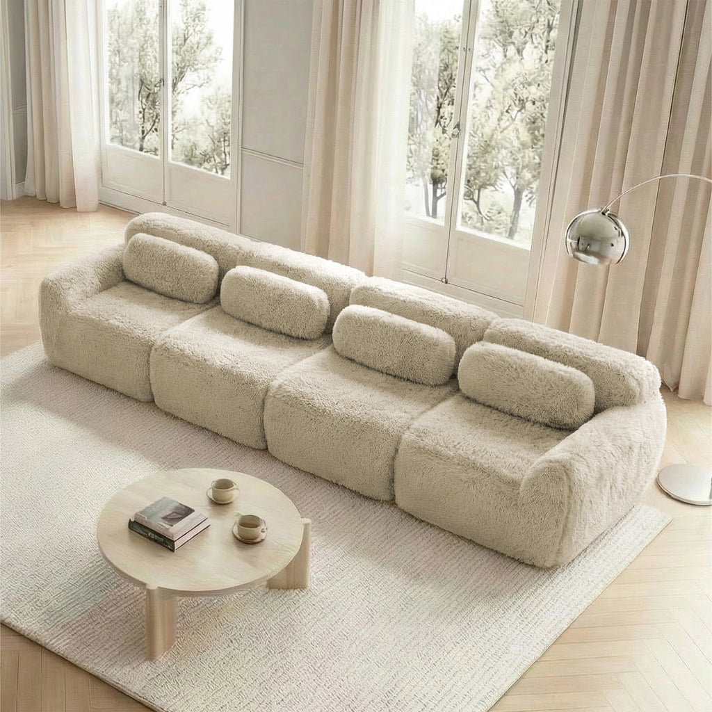 Sofa a 4 posti in tessuto premium - Zephmum - Colore khaki chiaro, antiscivolo, imbottitura ergonomica