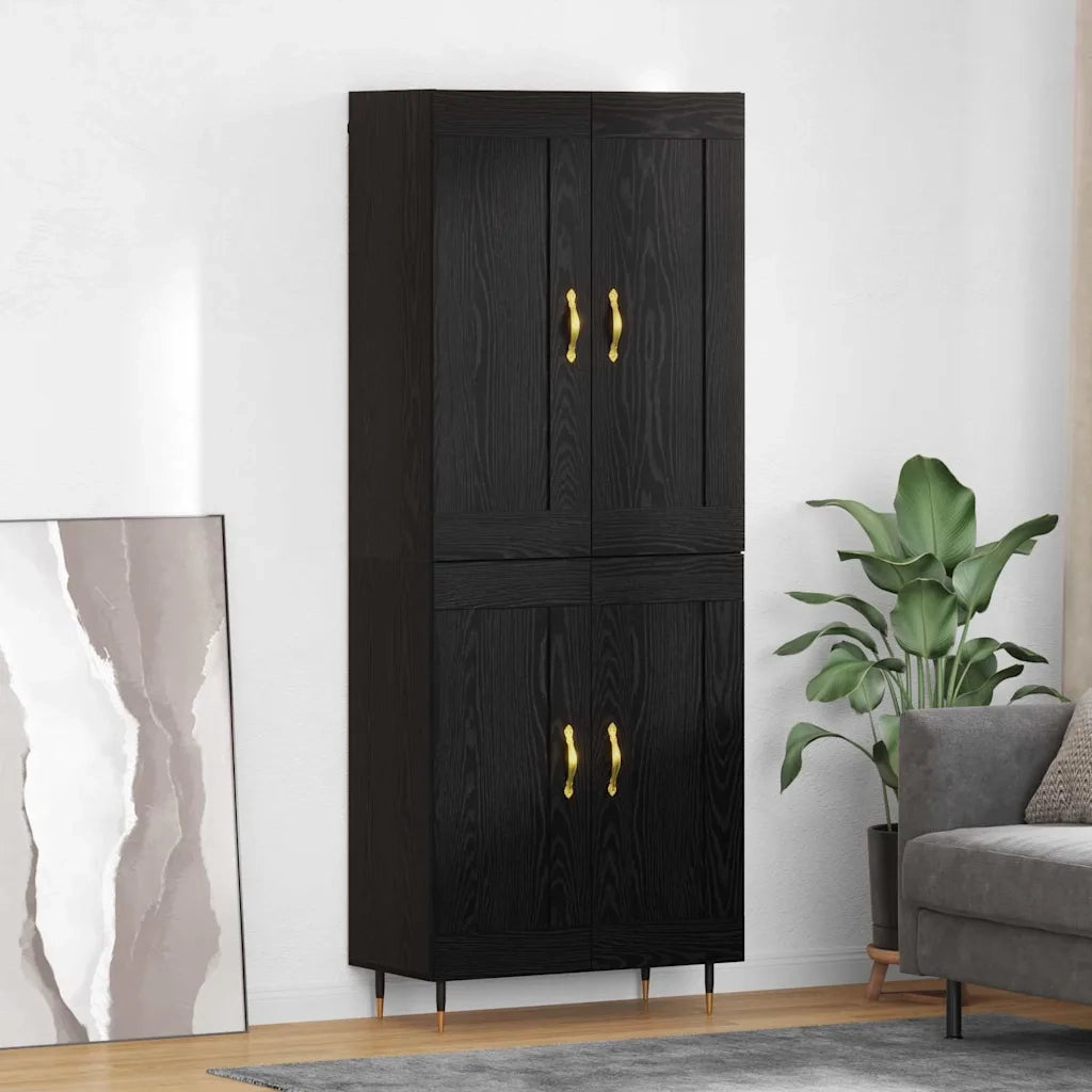 Credenza-Buffet-Armadio da cucina Rovere Nero 69,5 x 34 x 180 cm Legno multistrato 409981