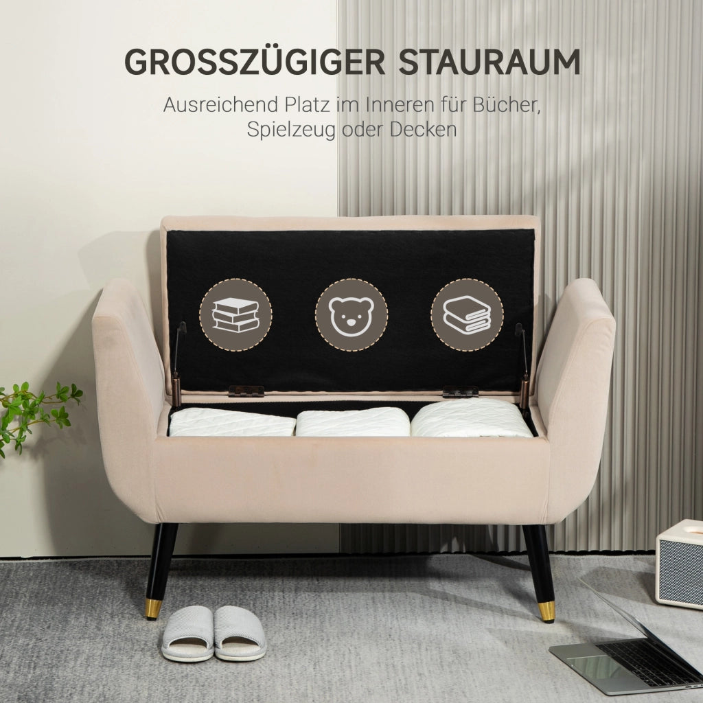 Panca imbottita con contenitore e braccioli ¨C Xylo ¨C velluto beige 107x42x65 cm