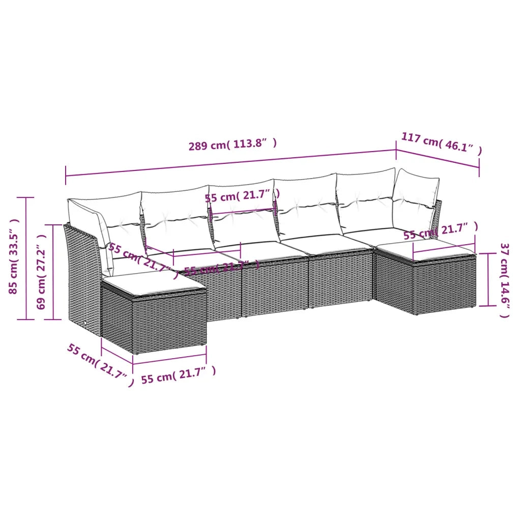 Set Divani da Giardino 7 pz con Cuscini Nero in Polyrattan 3218027