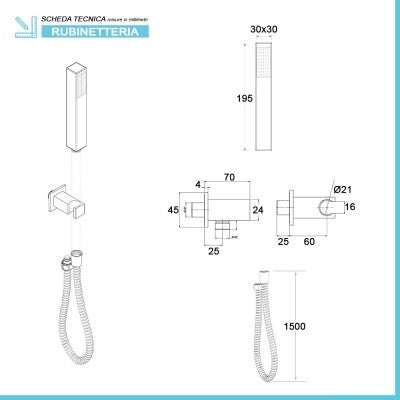 Set doccia incasso Kubo nero opaco con soffione 25 cm e kit doccia