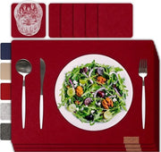 Set di 12 placemats di velluto di alta qualità 42 x 32 cm - lavabili - sottopiani di velluto - sottopiani per bicchieri - adatti per tavoli in legno reale - rosso