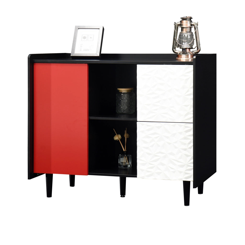 Credenza sideboard con 2 cassetti e vano aperto; 90x40x80 cm; MDF nero e rosso