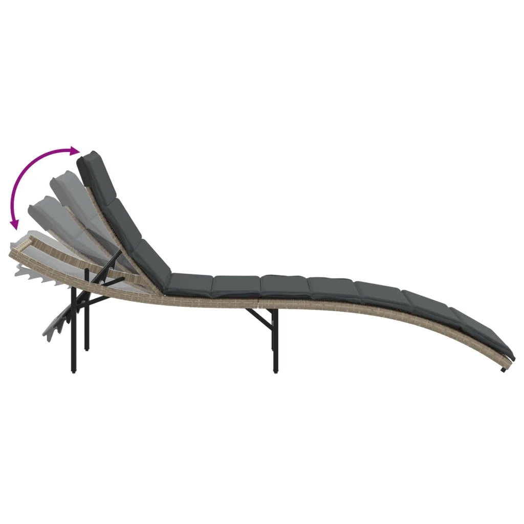 Lettini Prendisole 2 pz | Sdraio da giardino | Lettino da sole con Cuscini Grigio Chiaro in Polyrattan