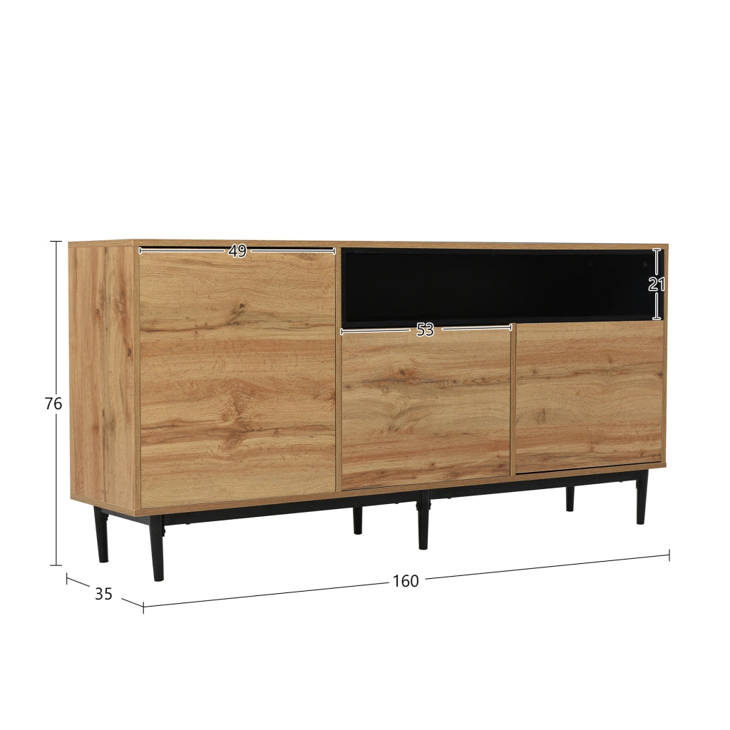 SIDEBOARD 160 x 35 x 76 cm in MDF effetto legno naturale, 3 ante