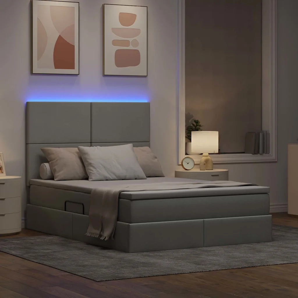 Letto con contenitore e LED con led Grigio chiaro 140 x 190 cm 3372351