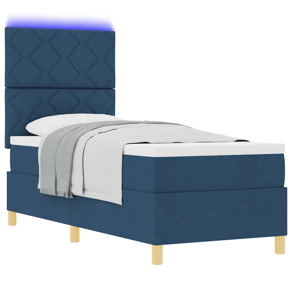 Letto a Sorgente LED con materasso Blu 80 x 200 cm Tessuto