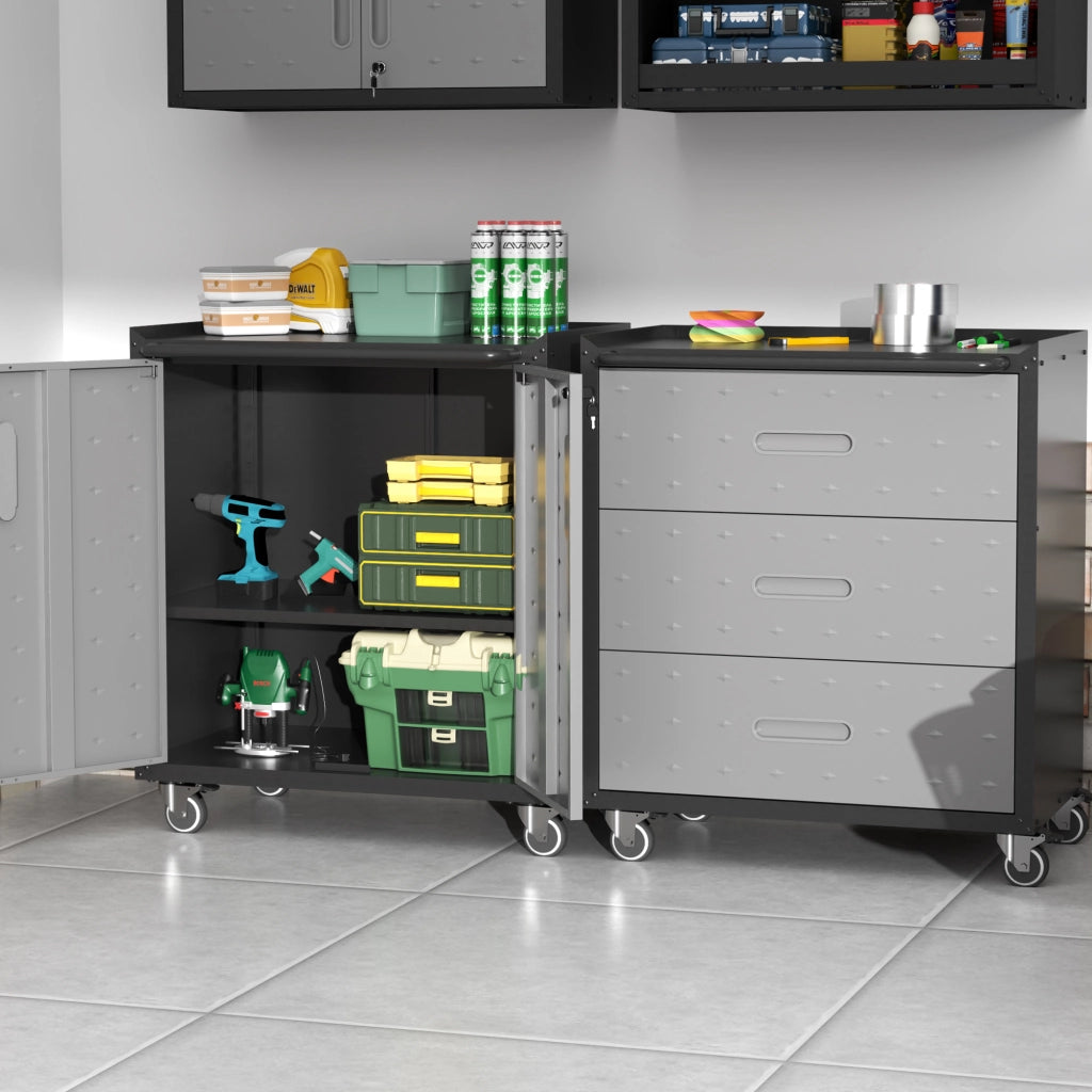 Cassettiera Mobile in Metallo con Ruote ¨C Minimal ¨C Nero/Grigio, 75x42x88 cm