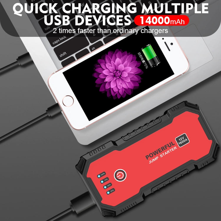 Avviatore di emergenza 12V 1500A 16800mAh con lampada LED SOS impermeabile e antipolvere per tutti i veicoli