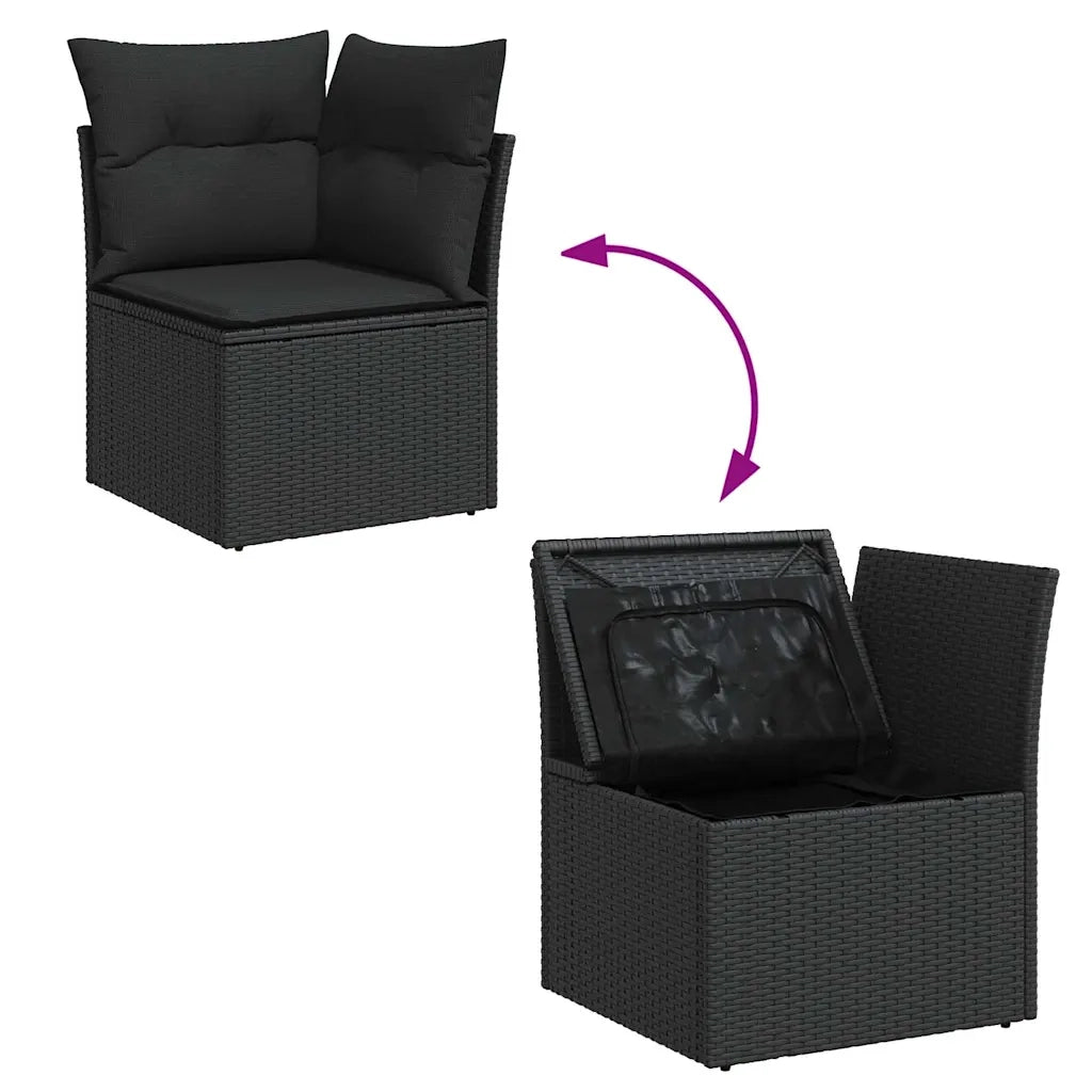 Set Divani da Giardino 9 pz con Cuscini Nero Polyrattan Acacia 3328098