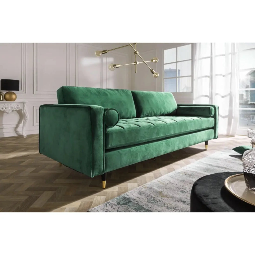 Divano ad angolo reversibile KOLIRI verde smeraldo - Divano design in velluto con pouf abbinato