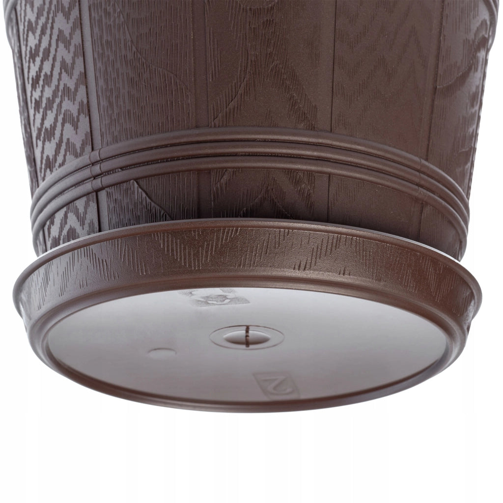 Vaso da fiori KADAX da 26 cm con coperchio effetto legno e supporto in plastica.
